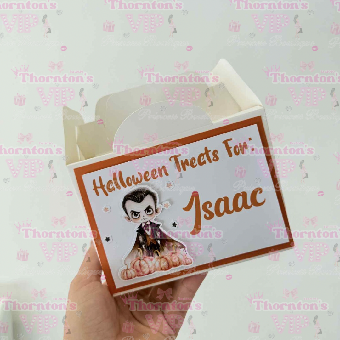Personalised Halloween Treat Boxes with Bow – Flat Packed Party Favour Boxes in Multiple Designs