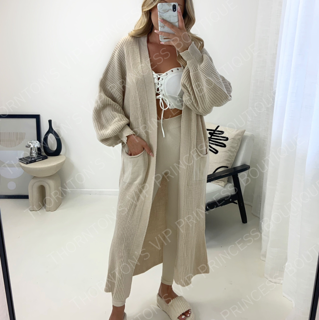Isabella Balloon Sleeved Knitted Maxi Cardigan