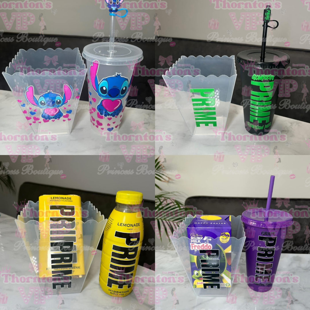 Popcorn Snack Box & Matching Cold Cup Set – Multiple Designs | 16oz & 24oz Options