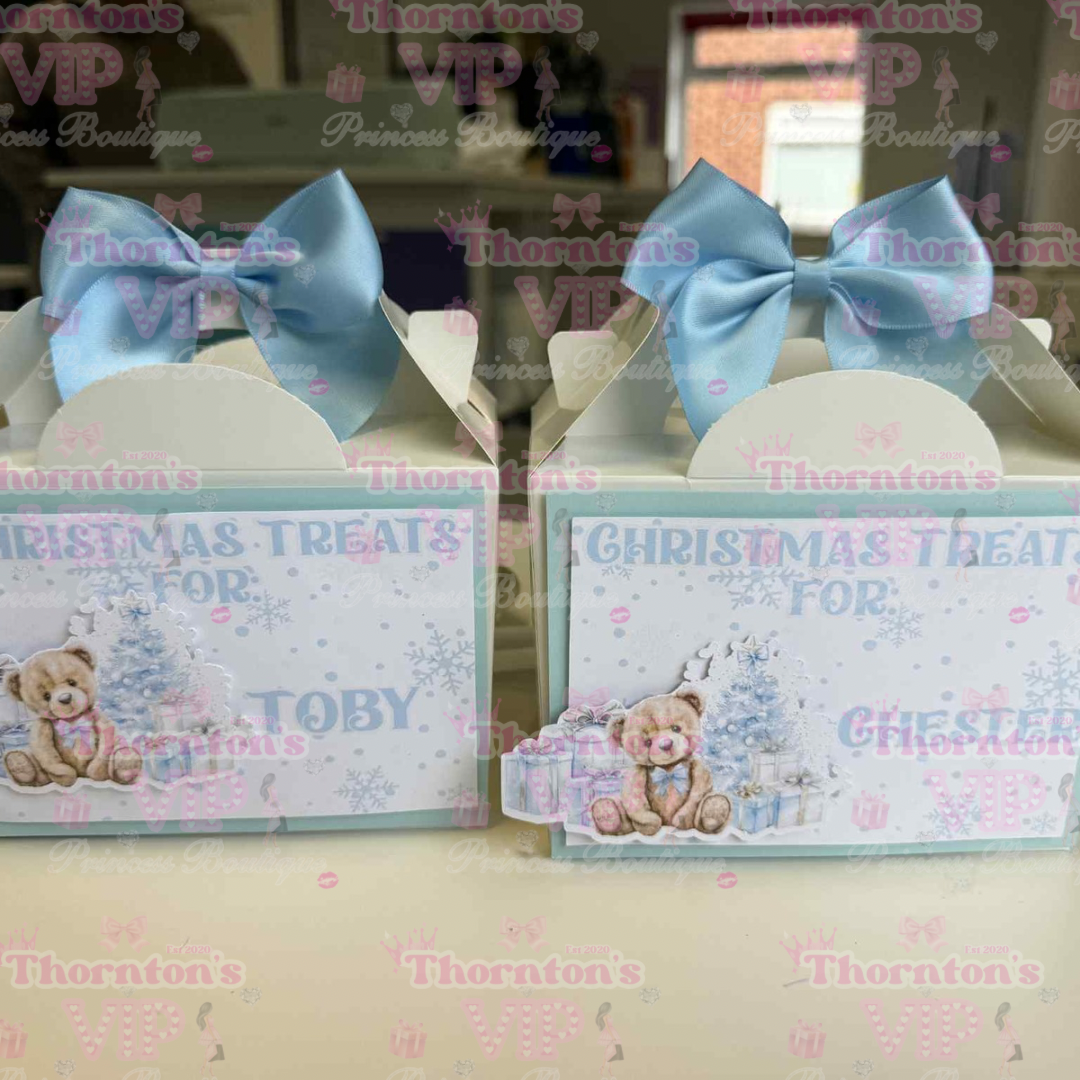 Personalised Christmas Treat Boxes with Bow – Flat Packed Gift Boxes in Multiple Designs