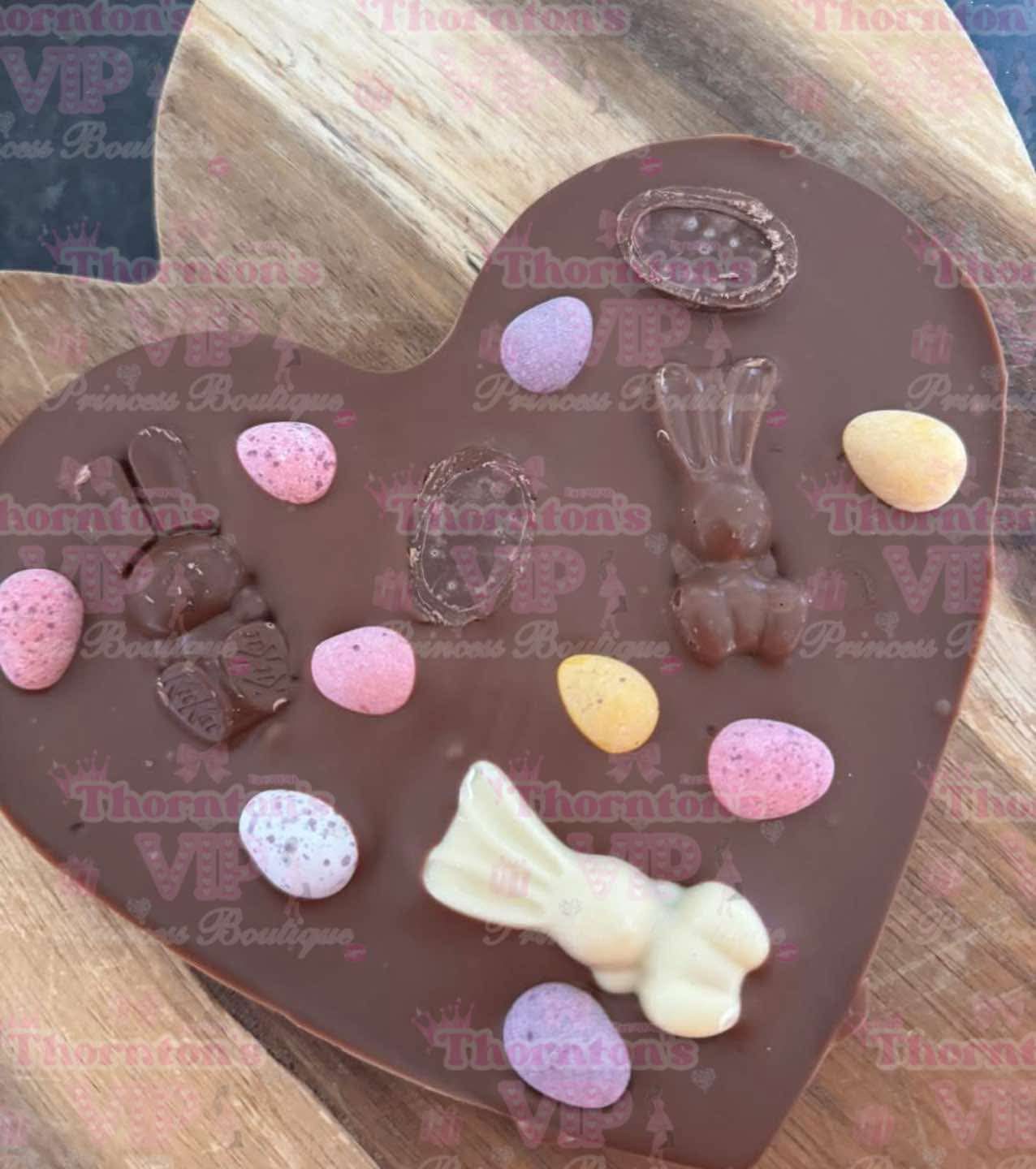 Chocolate Bunnies And Mini Eggs Topped Giant Heart Slab