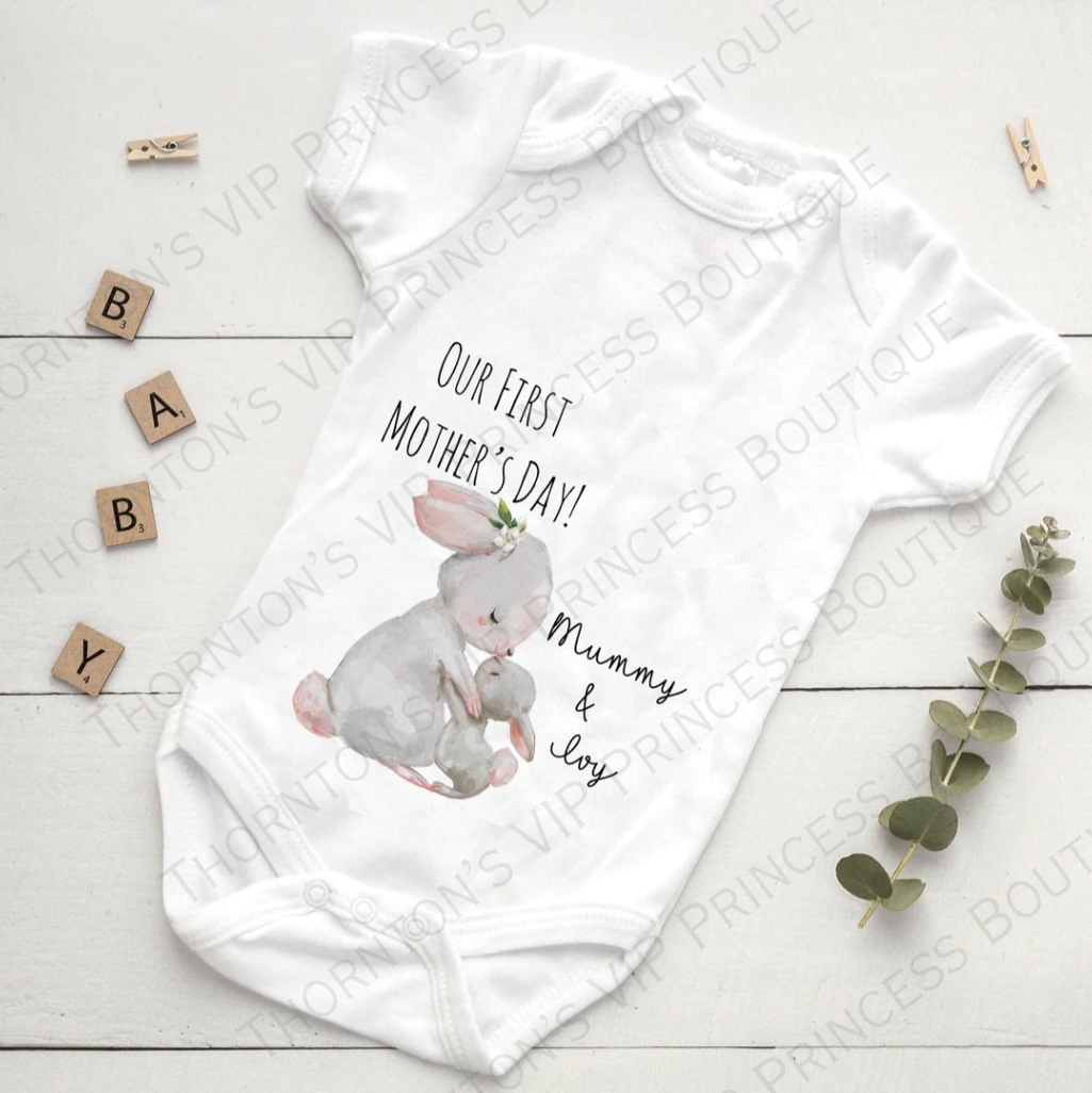 Personalised First Mothers Day Rabbit Baby Vest And Bib