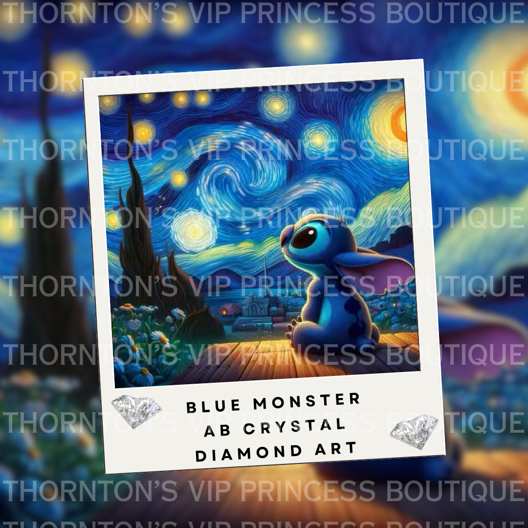 Blue Monster Starry Night AB Crystal Diamond Art