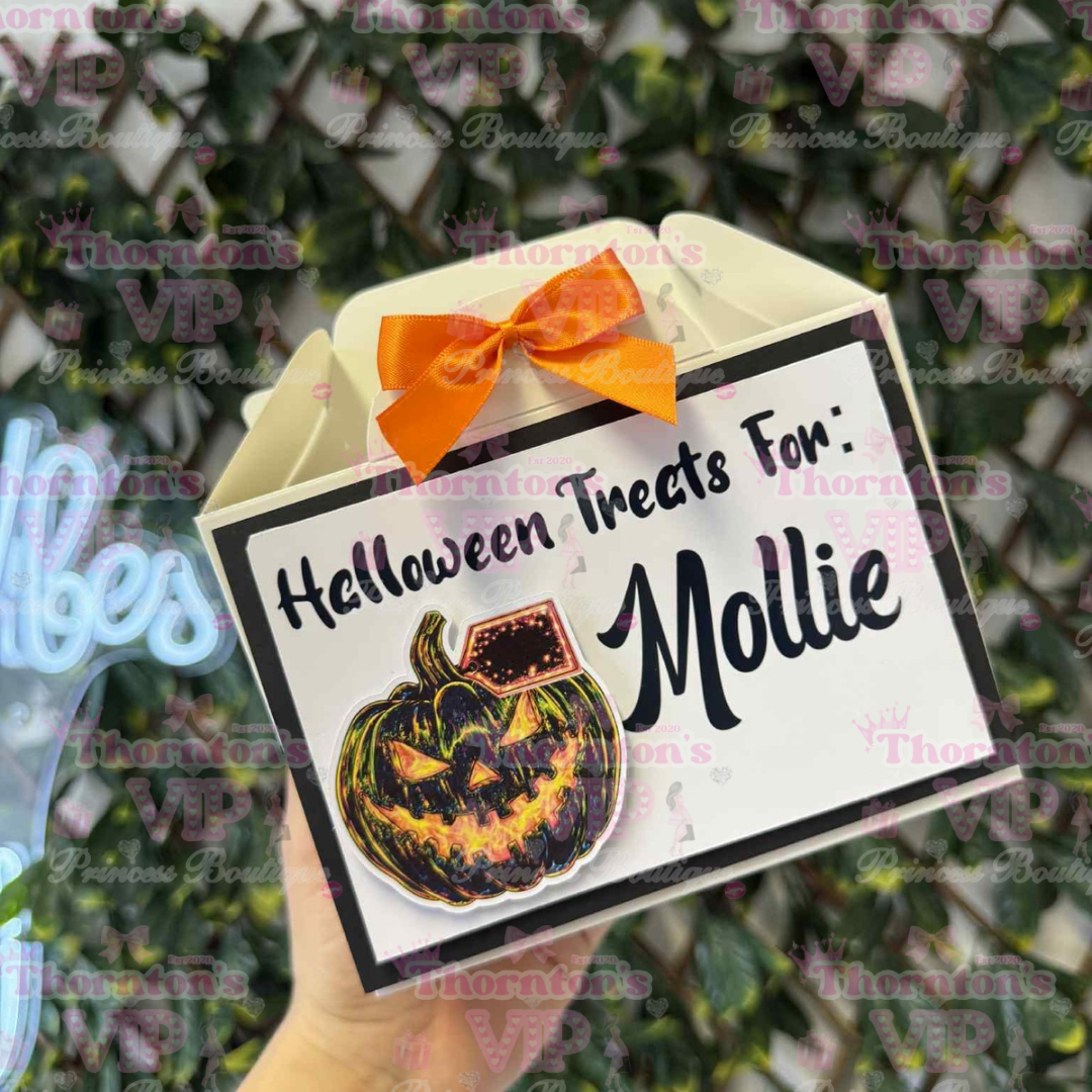 Personalised Halloween Treat Boxes with Bow – Flat Packed Party Favour Boxes in Multiple Designs