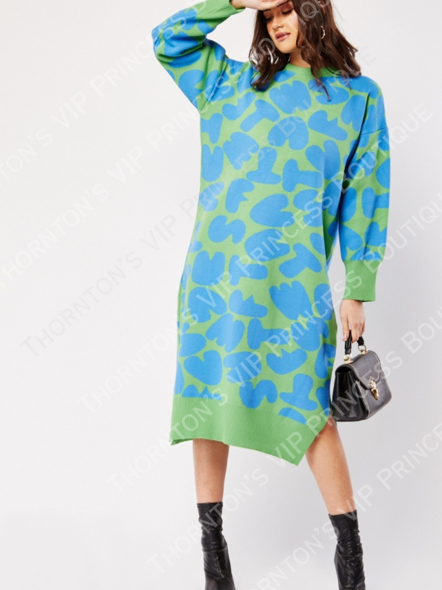 Two Tone Knitted Jumper Midi Dress