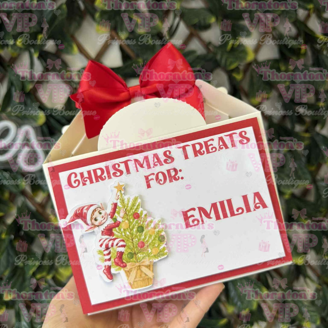 Personalised Christmas Treat Boxes with Bow – Flat Packed Gift Boxes in Multiple Designs