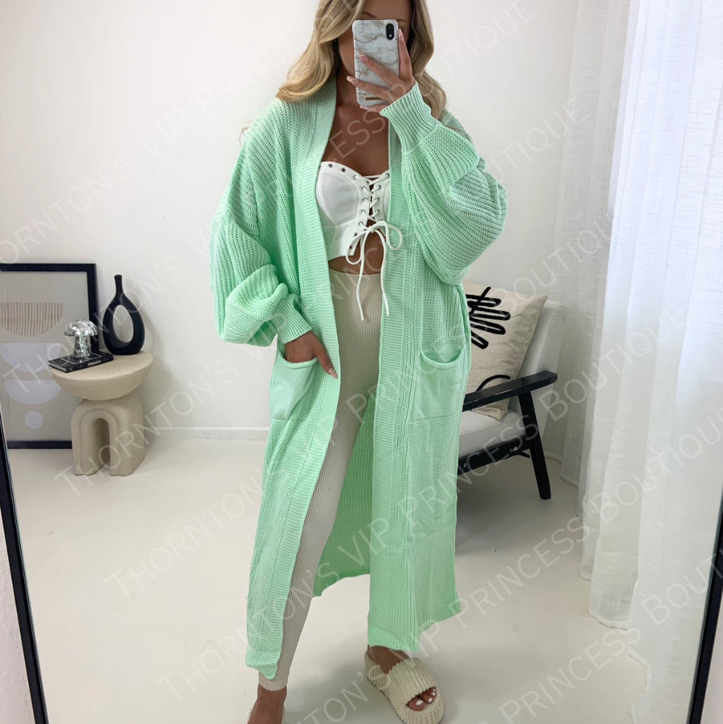 Isabella Balloon Sleeved Knitted Maxi Cardigan