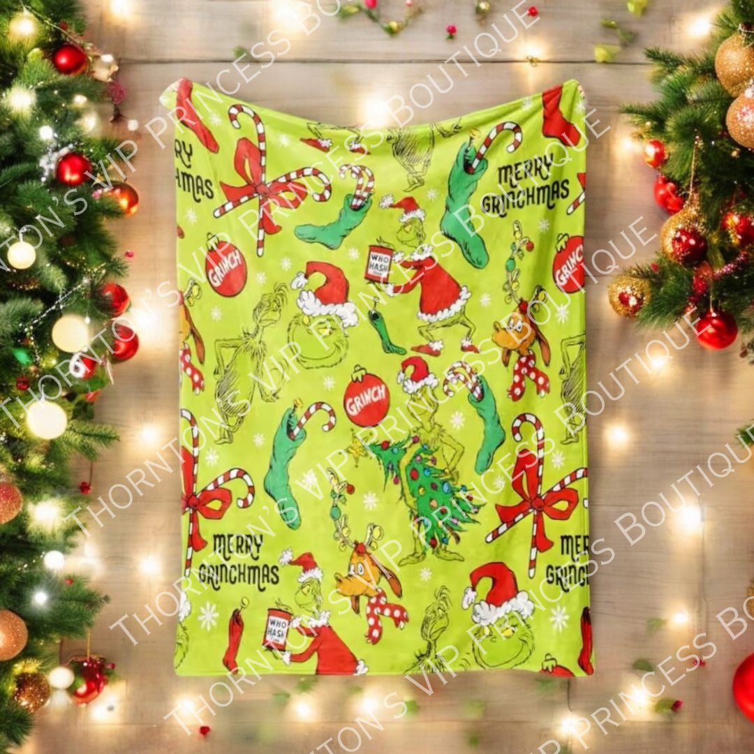 Grinch Themed Christmas Blanket