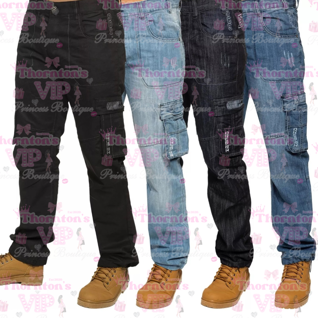 Men’s Cargo Denim Trousers – Utility Style Jeans with Pockets | 5 Colours | TVPB’s Prince Collection