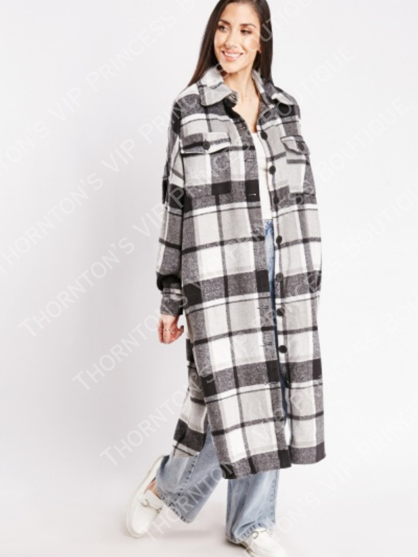 Oversized Midi Check Shacket