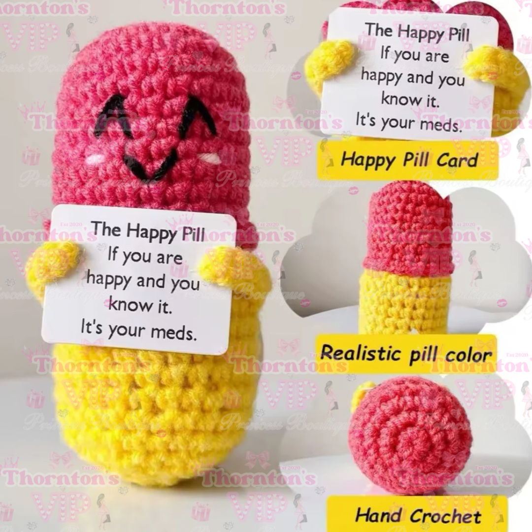 Crochet Emergency Pill – Chill Pill, Happy Pill & Emotional Support Pill