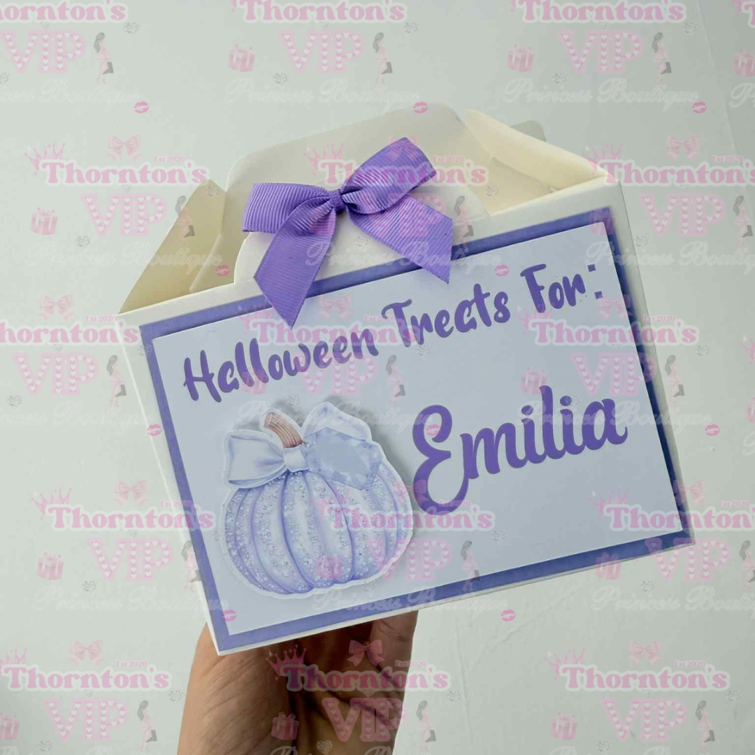 Personalised Halloween Treat Boxes with Bow – Flat Packed Party Favour Boxes in Multiple Designs