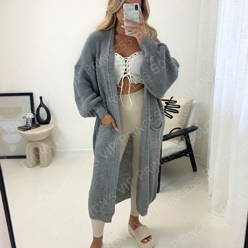 Isabella Balloon Sleeved Knitted Maxi Cardigan