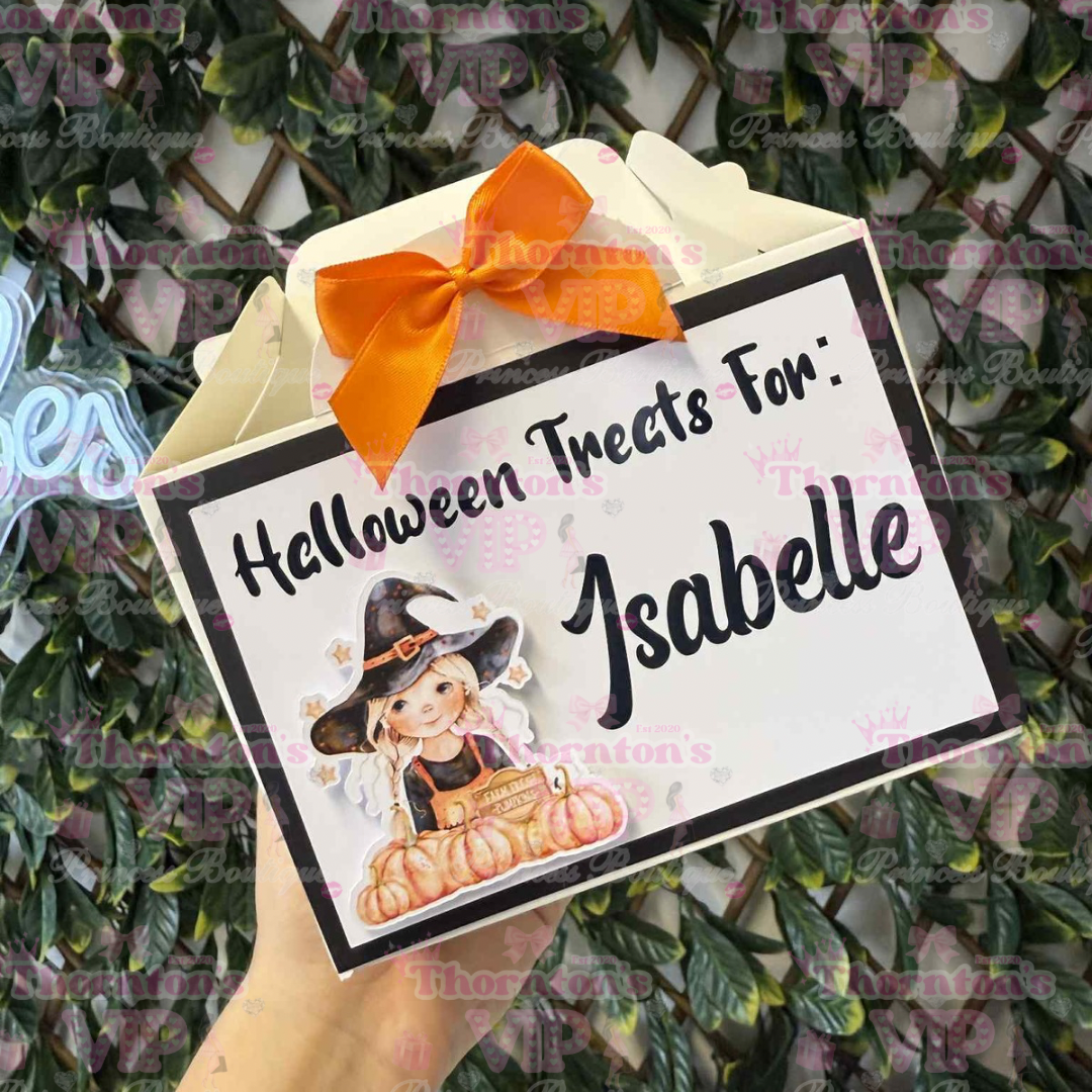 Personalised Halloween Treat Boxes with Bow – Flat Packed Party Favour Boxes in Multiple Designs