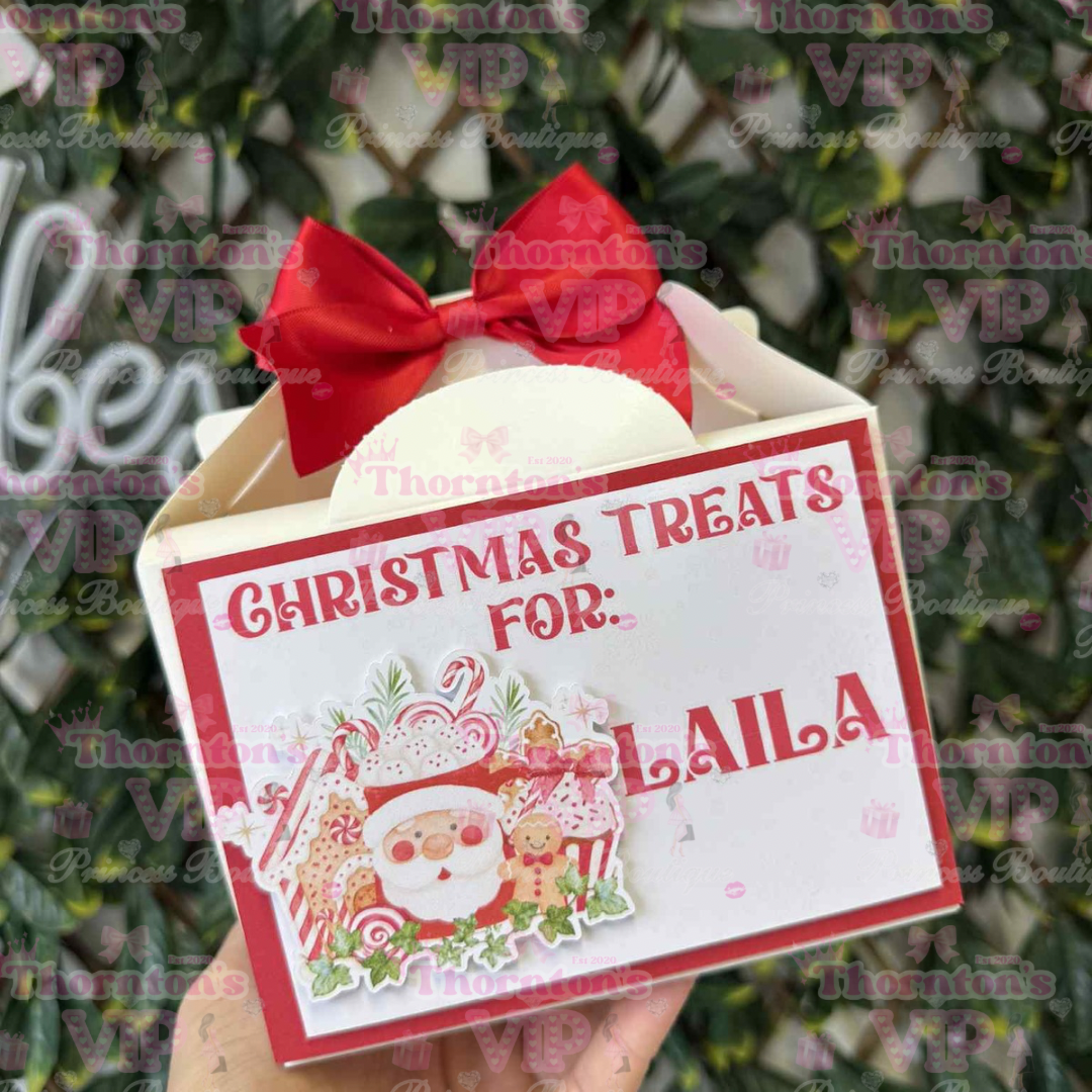Personalised Christmas Treat Boxes with Bow – Flat Packed Gift Boxes in Multiple Designs