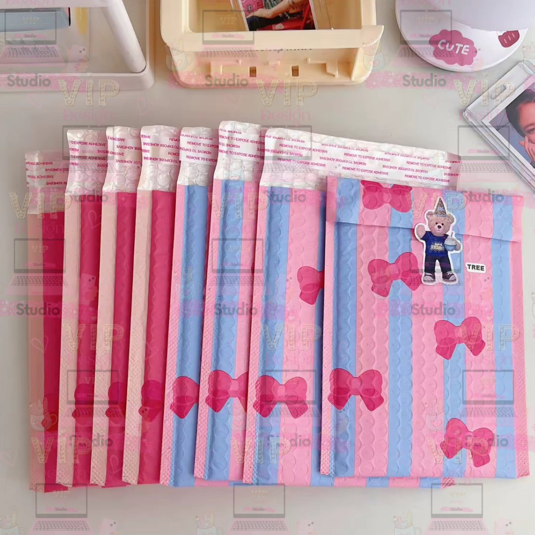 Cute Bow & Stripe Bubble Mailers – Pack of 10 | Padded Mailing Envelopes for Small Business Packaging