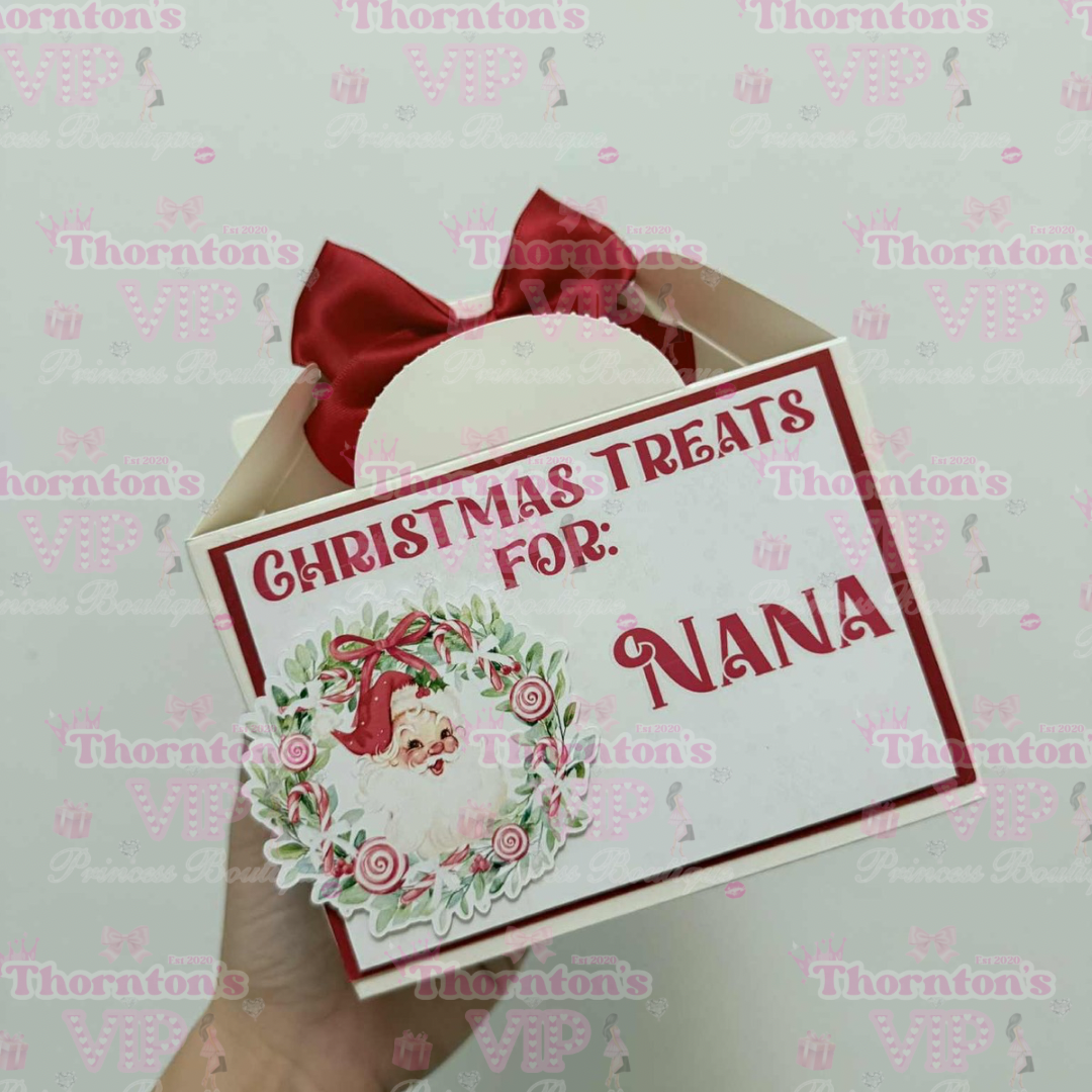 Personalised Christmas Treat Boxes with Bow – Flat Packed Gift Boxes in Multiple Designs