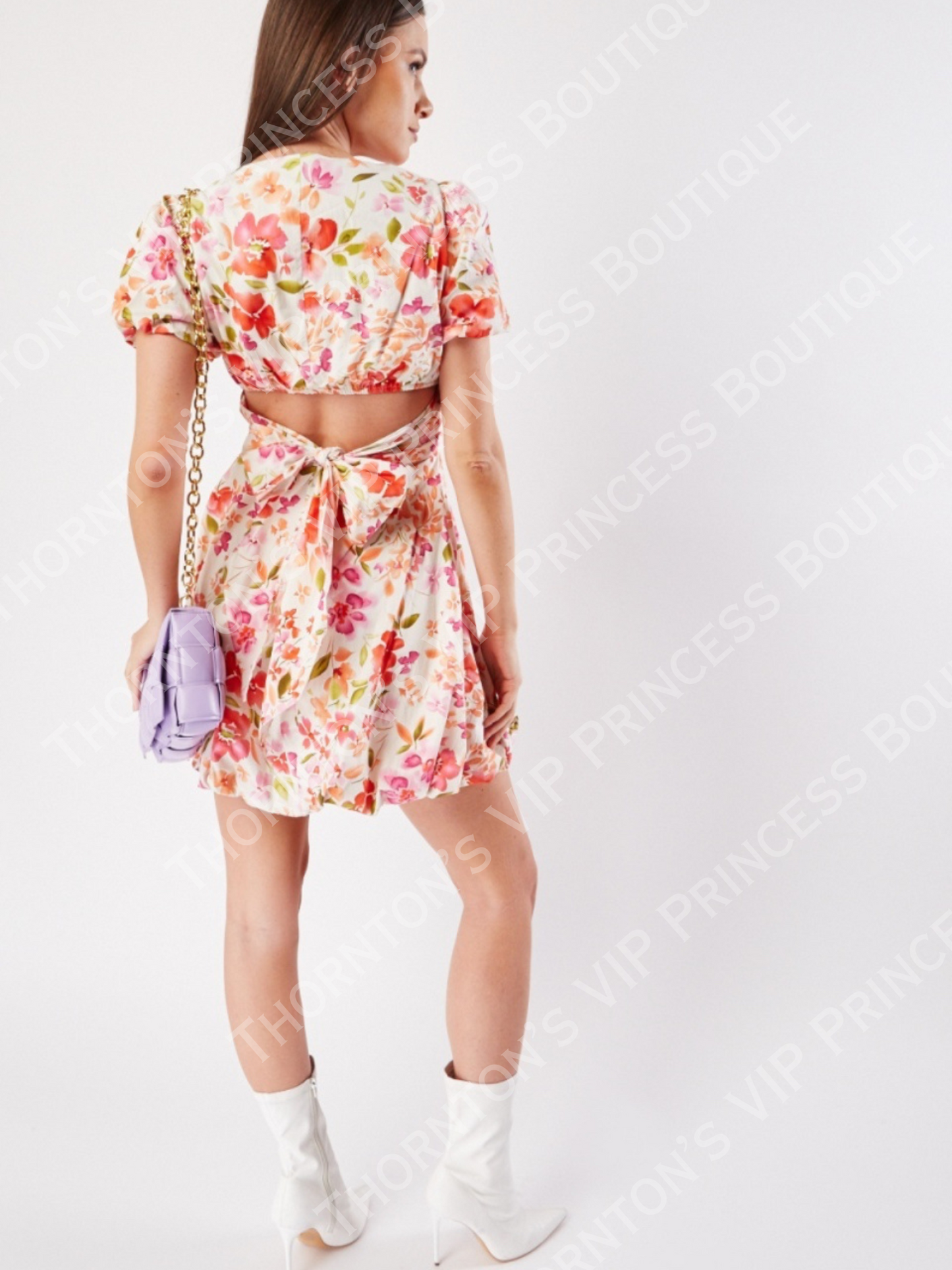 Floral Square Neck Puff Hem Dress