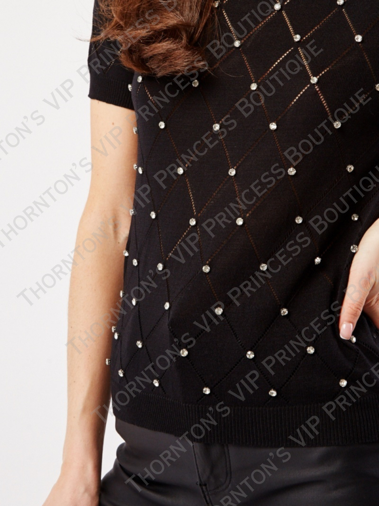 Encrusted Short Sleeve Knit Top