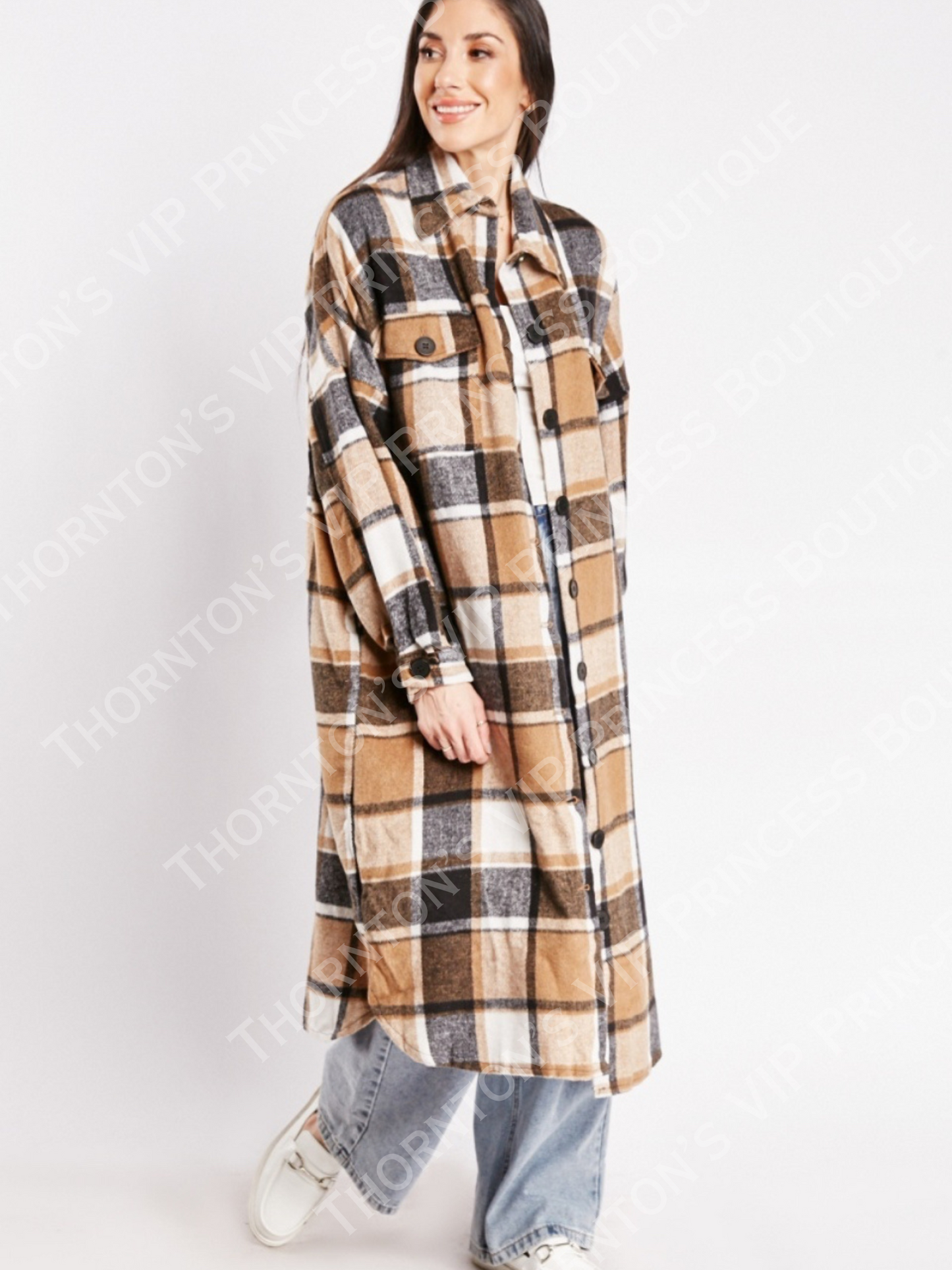 Oversized Midi Check Shacket