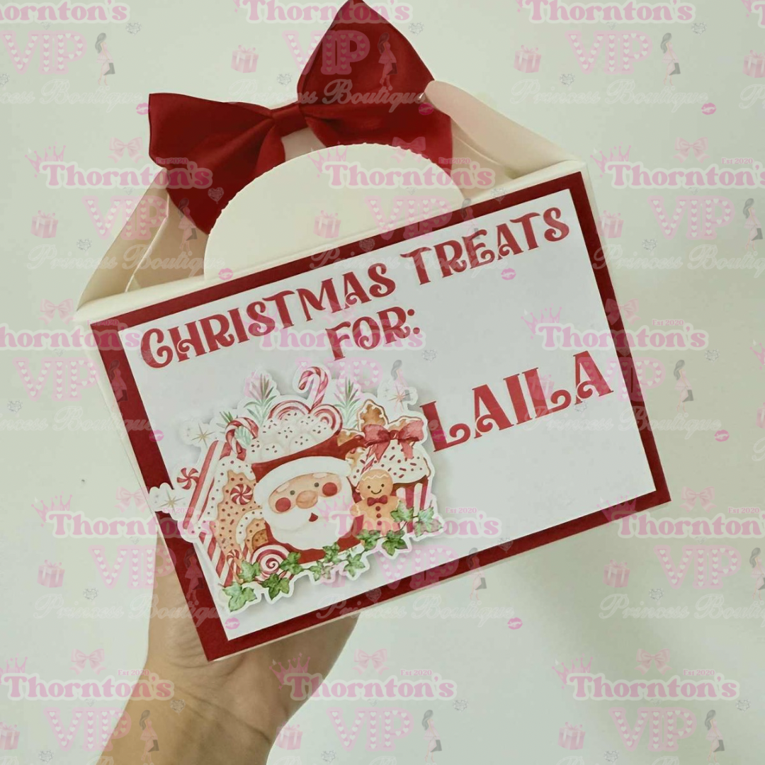 Personalised Christmas Treat Boxes with Bow – Flat Packed Gift Boxes in Multiple Designs