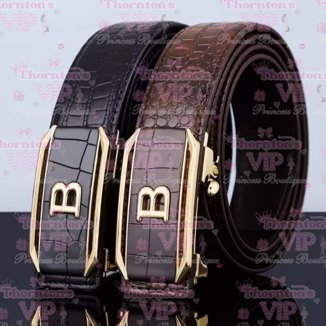 Men’s Crocodile Pattern PU Leather Belt – Black or Brown | Stylish Buckle Belt from TVPB’s Prince Collection