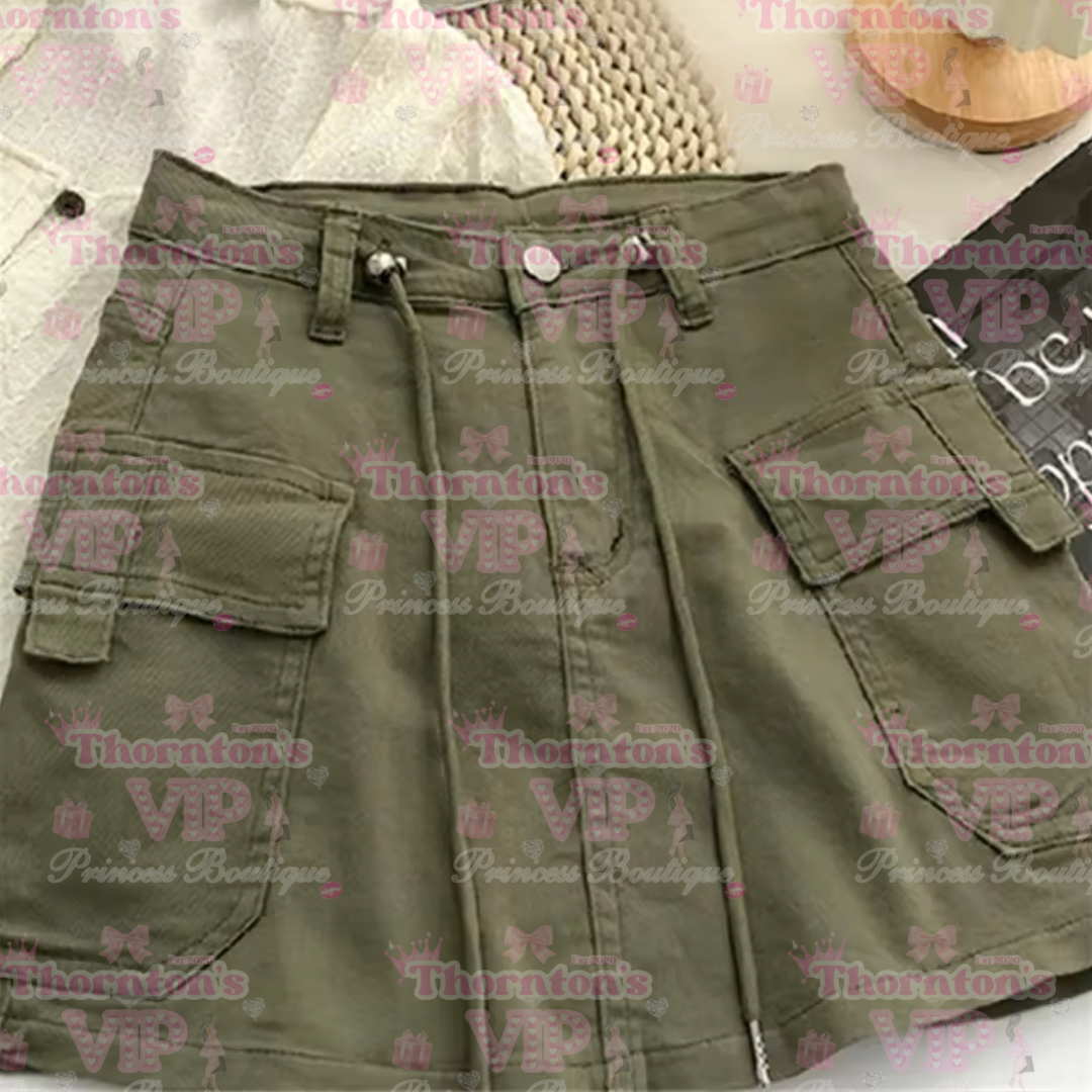 Vintage Pocket Lace-Up Denim Skirt
