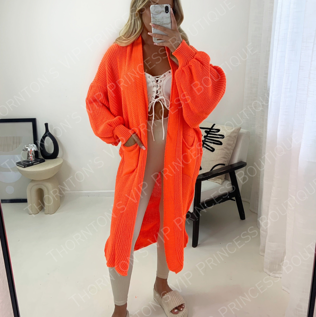 Isabella Balloon Sleeved Knitted Maxi Cardigan