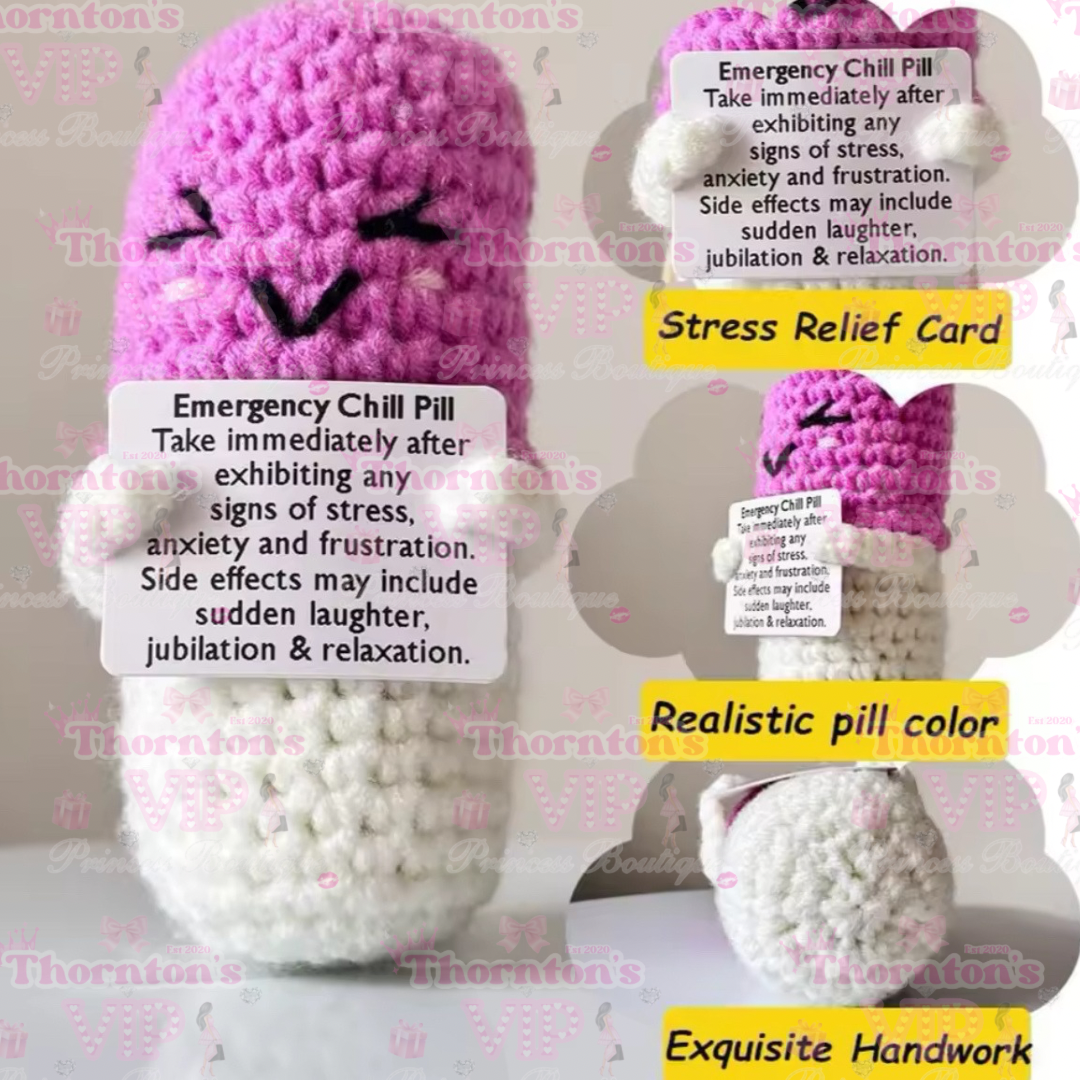 Crochet Emergency Pill – Chill Pill, Happy Pill & Emotional Support Pill
