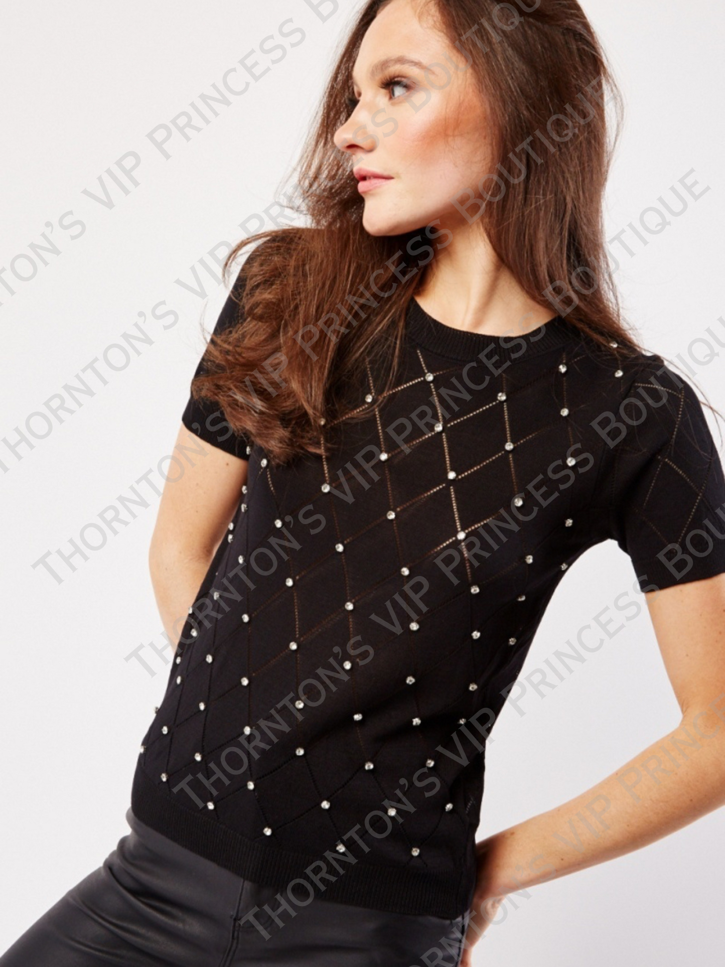 Encrusted Short Sleeve Knit Top