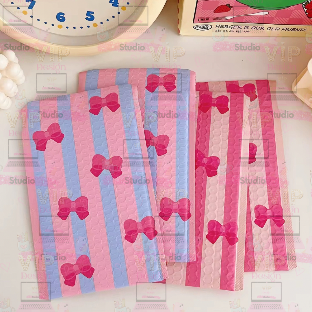 Cute Bow & Stripe Bubble Mailers – Pack of 10 | Padded Mailing Envelopes for Small Business Packaging
