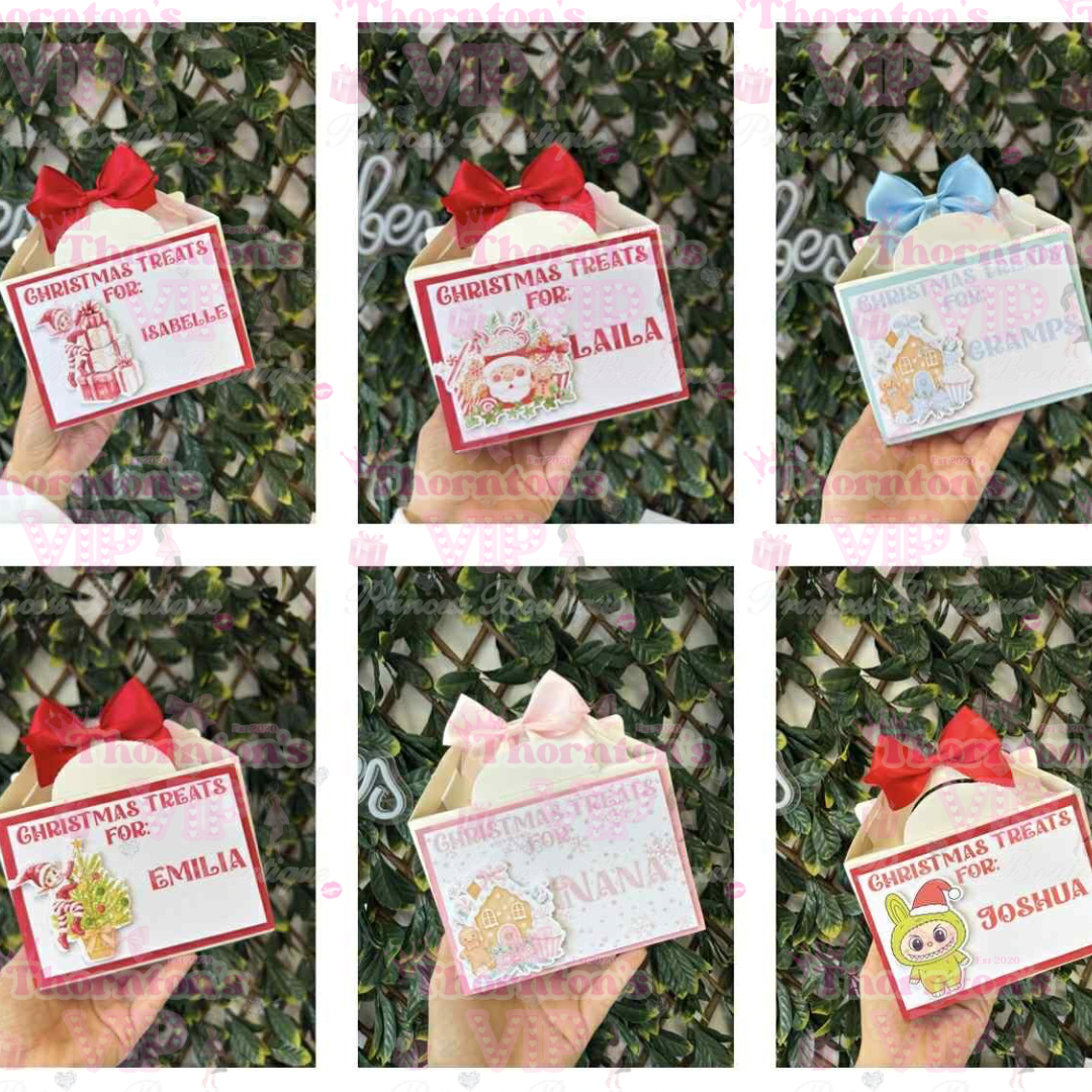 Personalised Christmas Treat Boxes with Bow – Flat Packed Gift Boxes in Multiple Designs