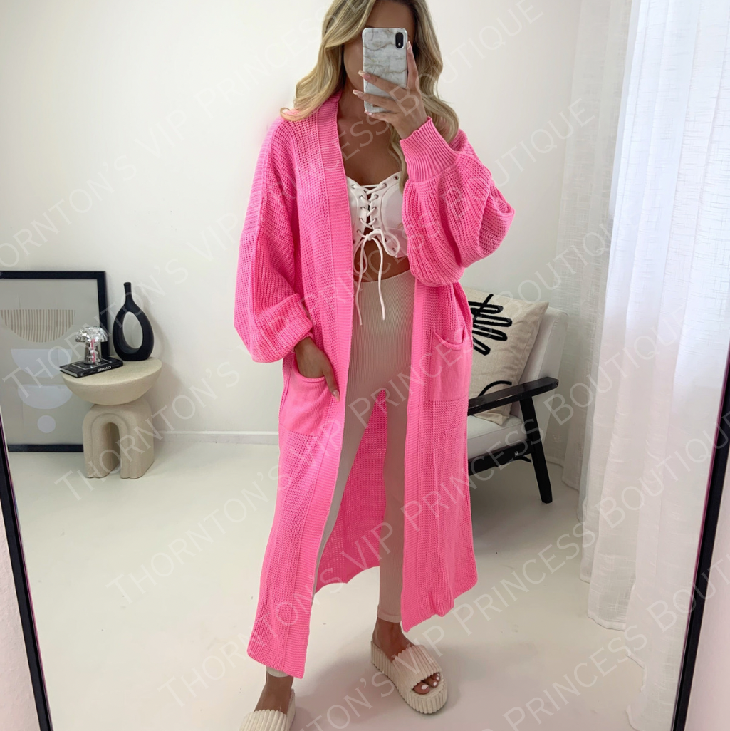 Isabella Balloon Sleeved Knitted Maxi Cardigan
