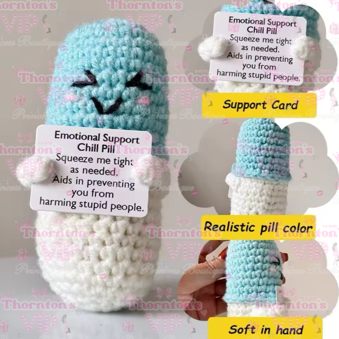 Crochet Emergency Pill – Chill Pill, Happy Pill & Emotional Support Pill
