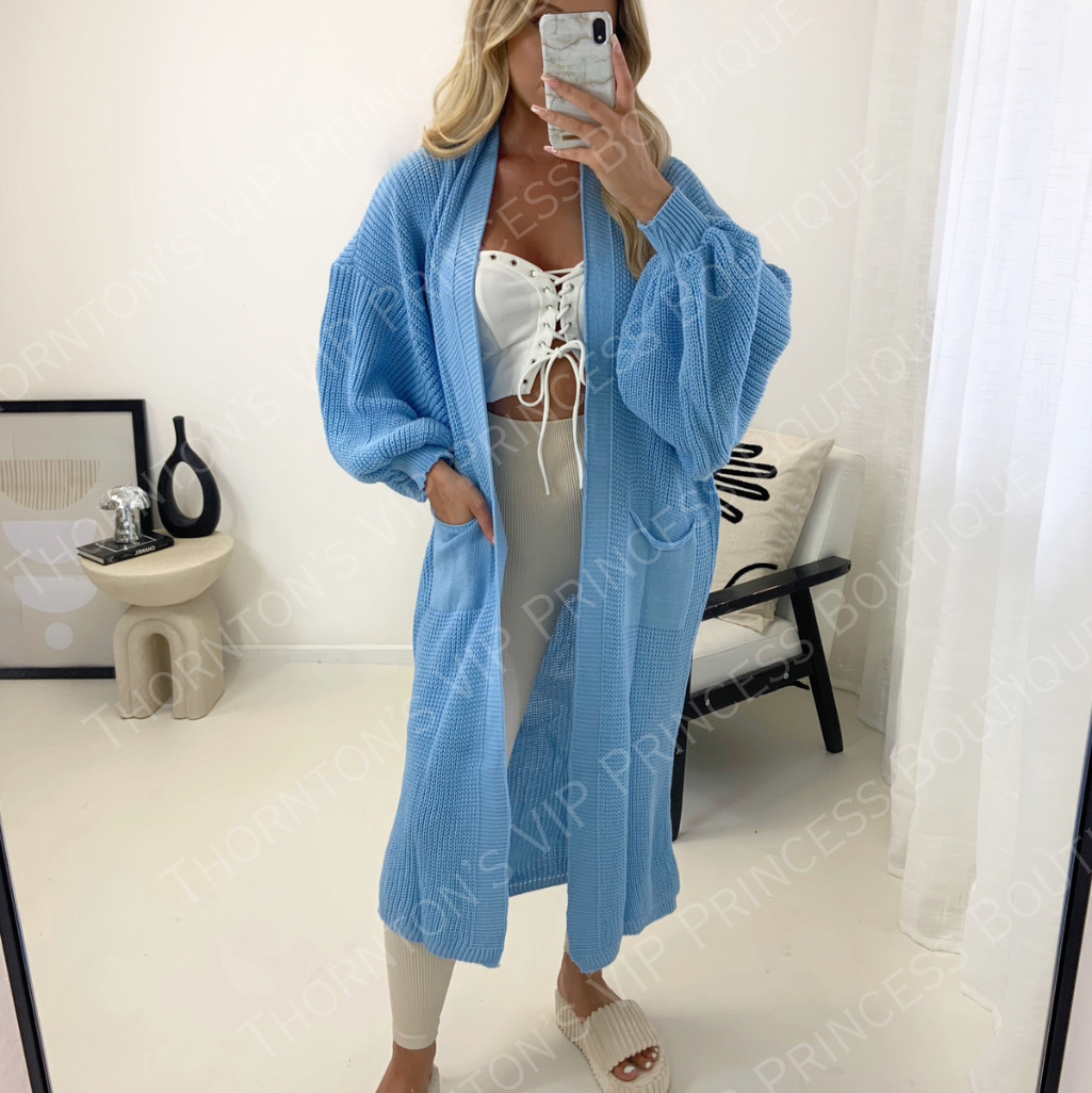 Isabella Balloon Sleeved Knitted Maxi Cardigan