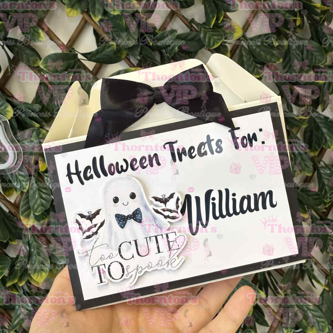 Personalised Halloween Treat Boxes with Bow – Flat Packed Party Favour Boxes in Multiple Designs