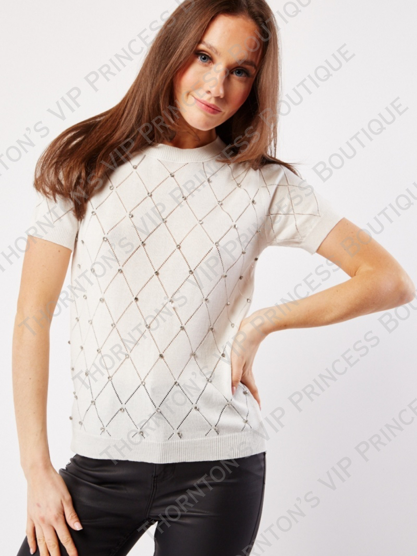 Encrusted Short Sleeve Knit Top