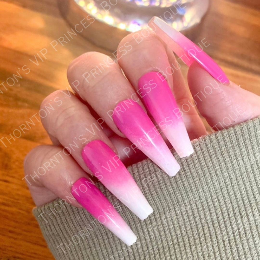 Pink White Ombre False Nails