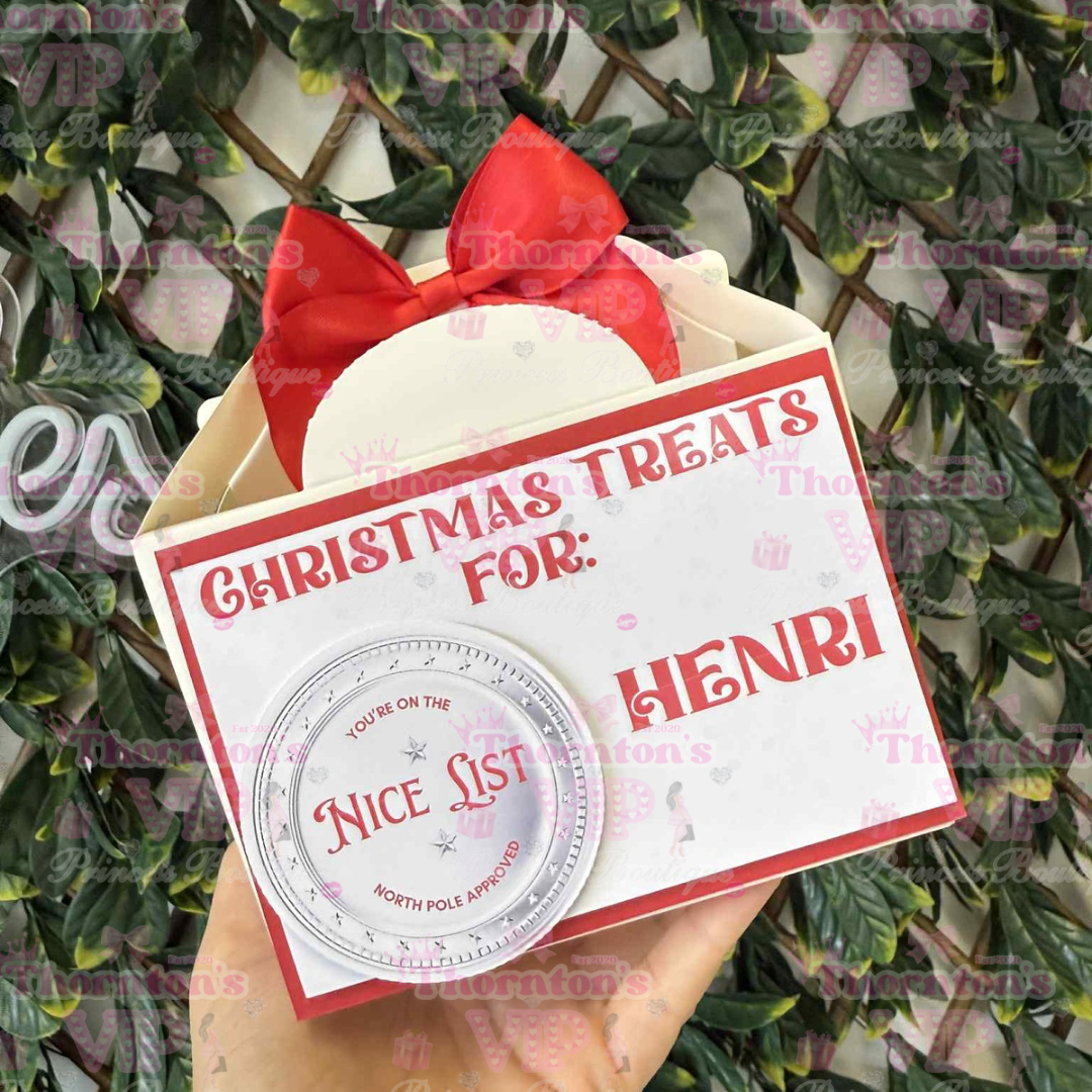Personalised Christmas Treat Boxes with Bow – Flat Packed Gift Boxes in Multiple Designs