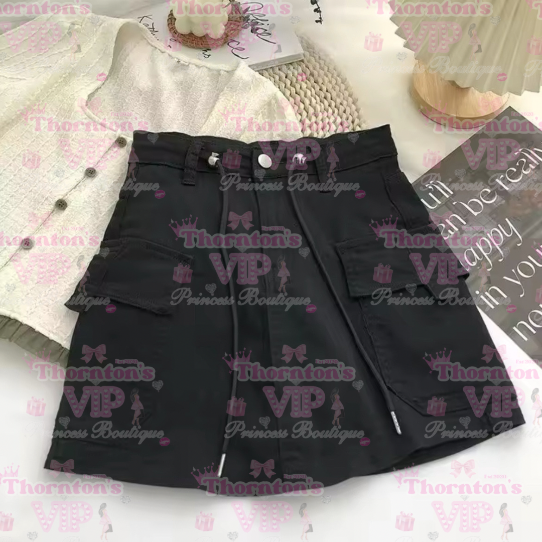 Vintage Pocket Lace-Up Denim Skirt