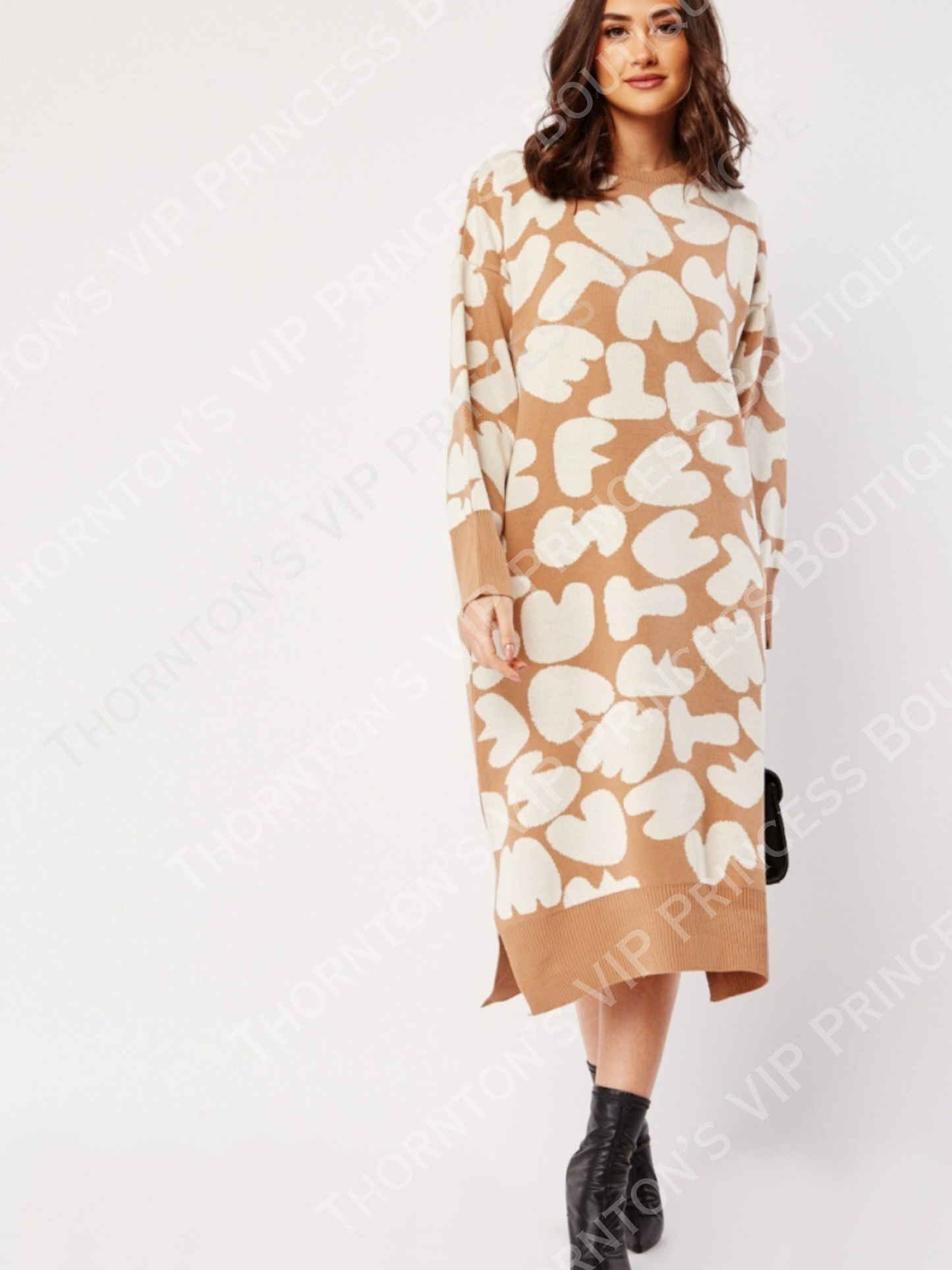 Two Tone Knitted Jumper Midi Dress