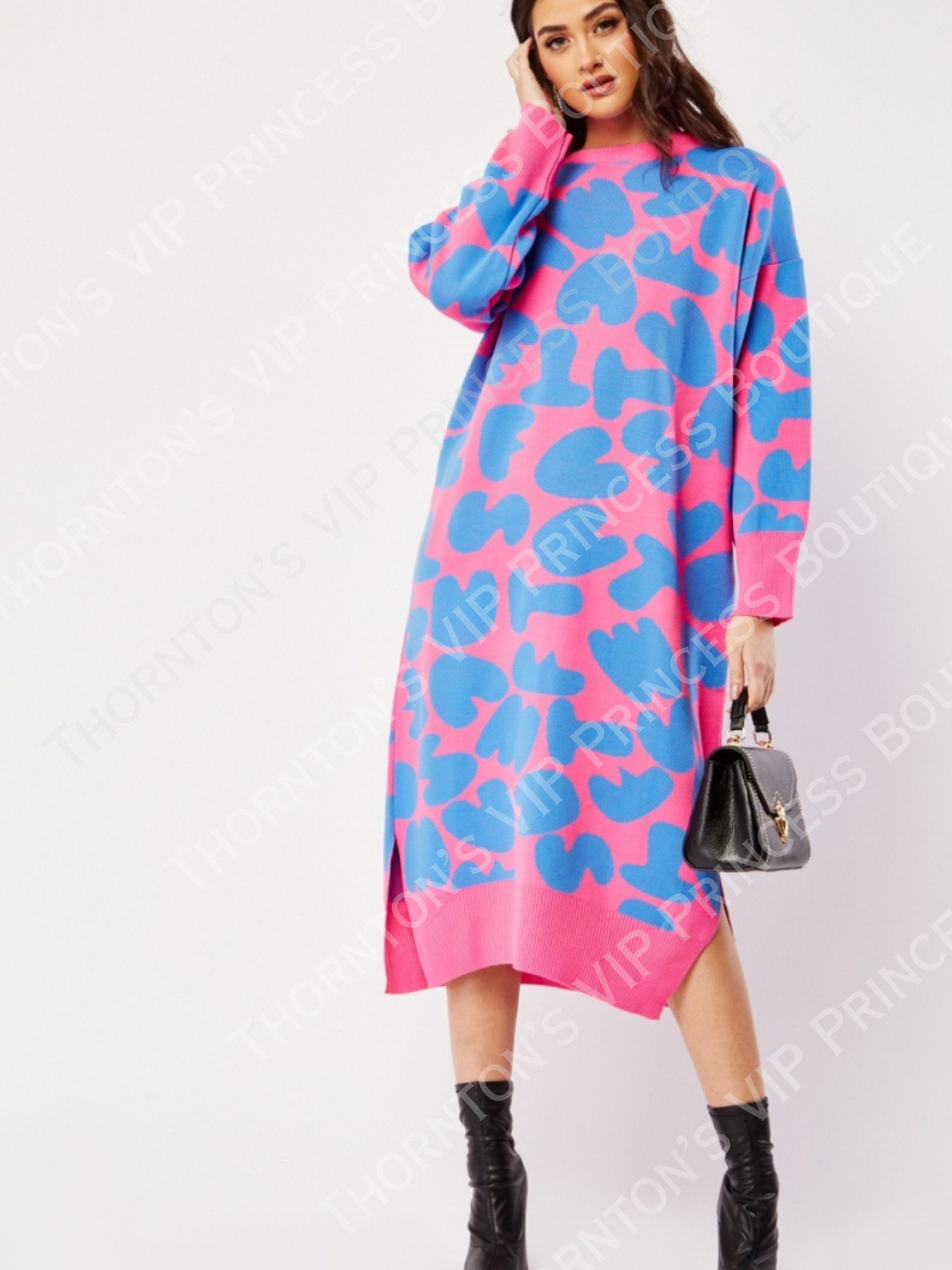 Two Tone Knitted Jumper Midi Dress
