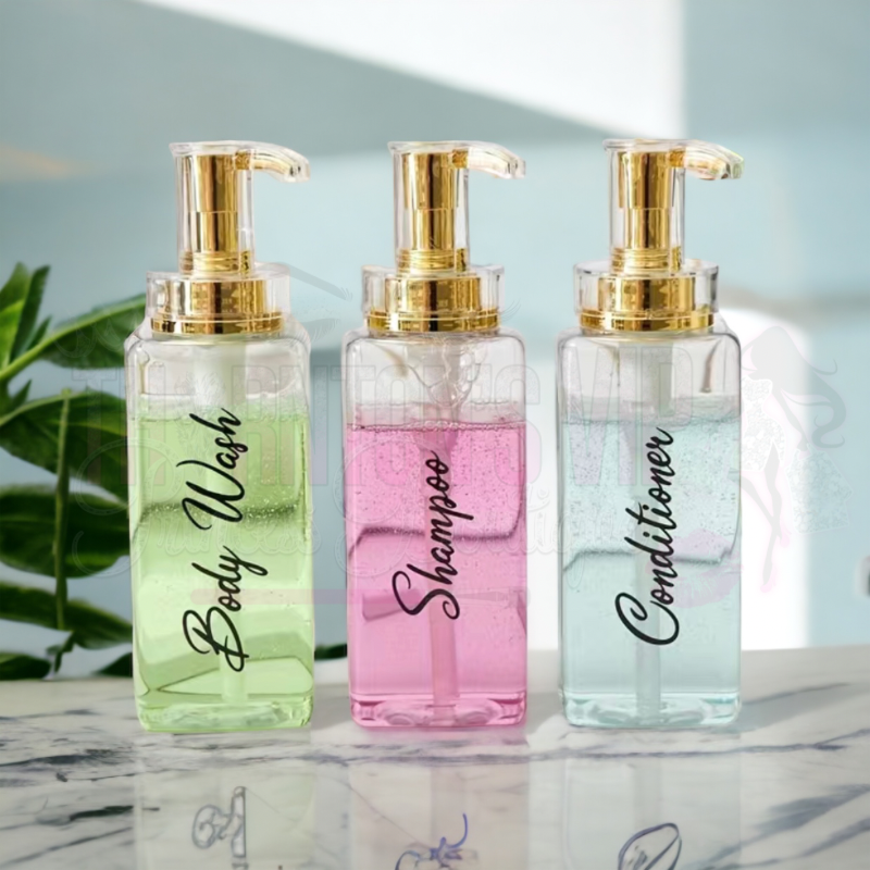 Set Of Three Refillable Bathroom Bottles