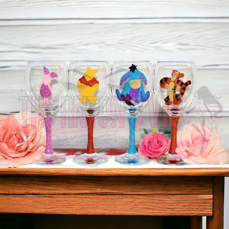 Enchanted Characters Handmade Glitter Wine Glasses