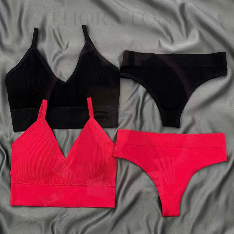Classic V-Neck Ribbed Underwear Duo: Red & Black