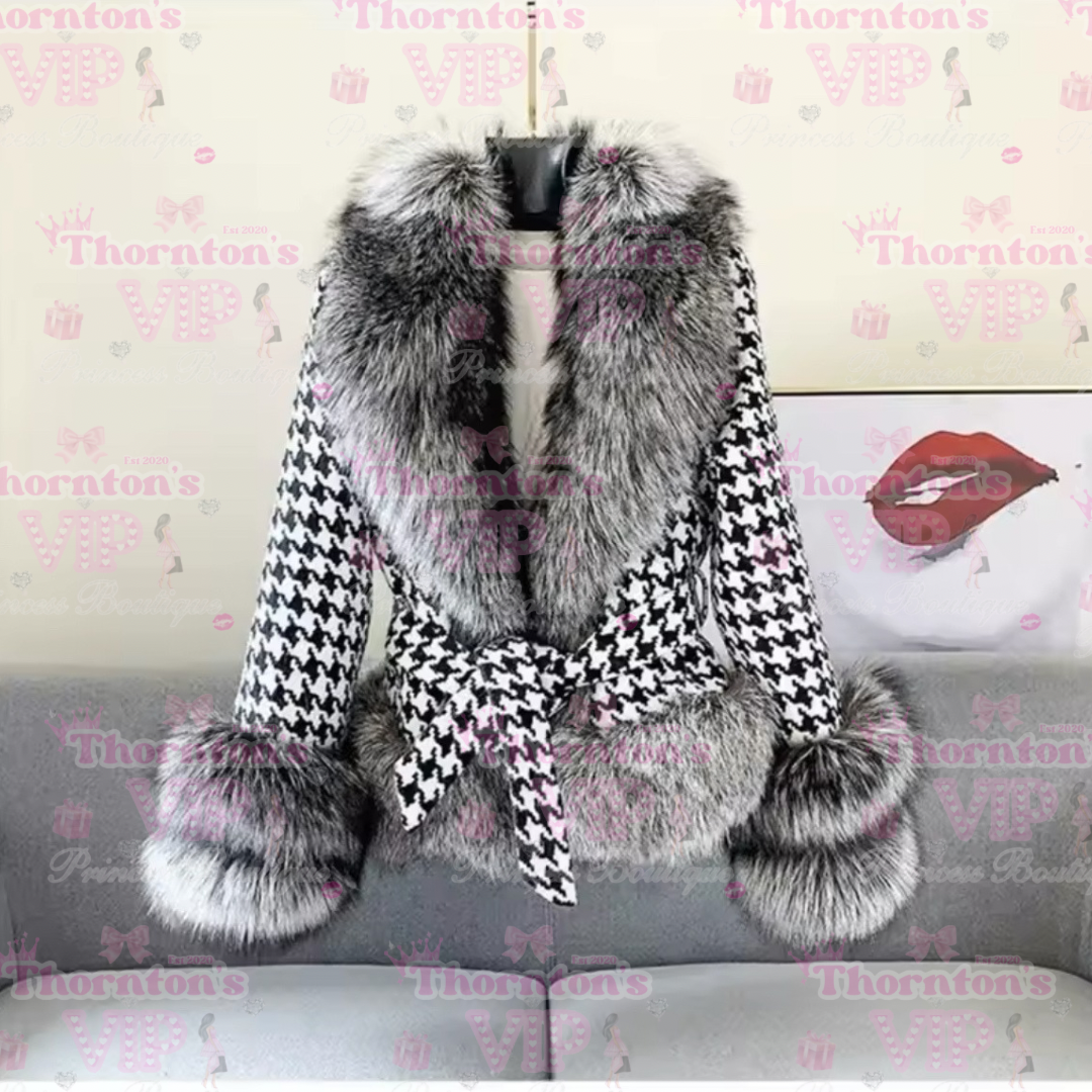 Houndstooth Women’s Faux Fur Coat