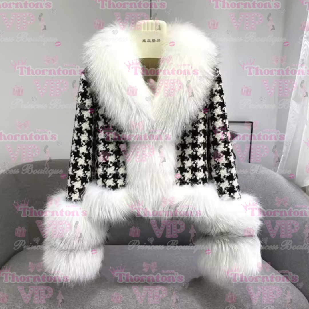 Houndstooth Women’s Faux Fur Coat