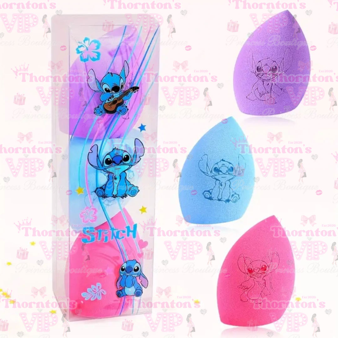 Cute Cartoon-Inspired Makeup Sponge Set – Pack of 3 Soft Beauty Blenders in Pink, Purple & Baby Blue