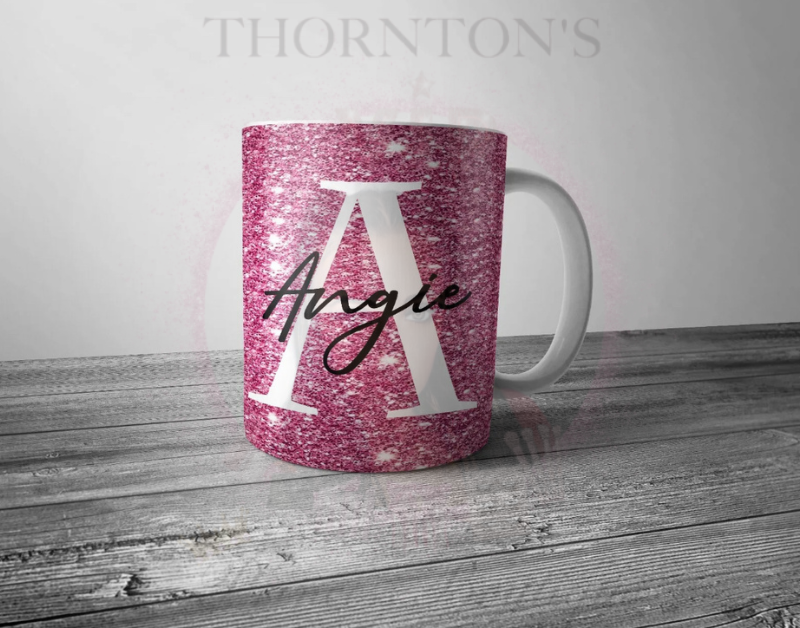 Sparkle Initials Pink Glitter Mug