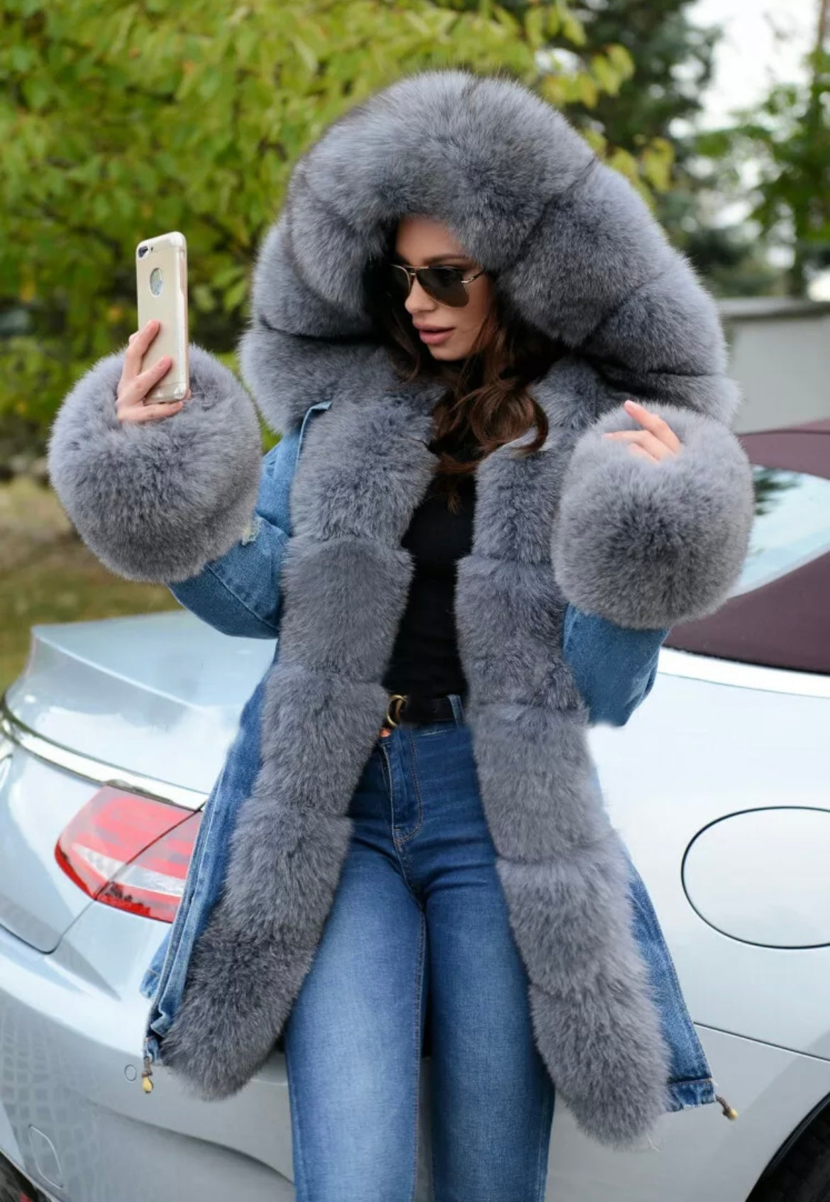 Nadia Denim Faux Fur Jacket